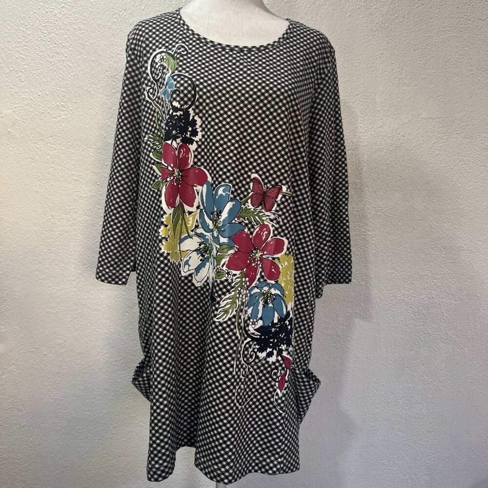 Blair XL floral blouse Tunic Or Short‎ Dress 3/4 sleeve pockets Cottage core
